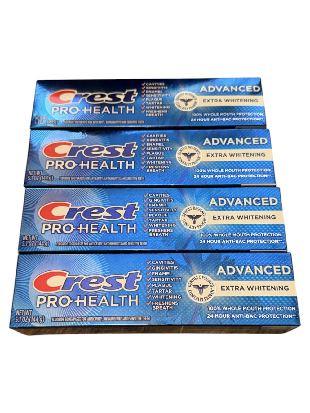 Lot of 4 Crest Pro-Health Advanced Extra Whitening Toothpaste 5.1ozExp 2027